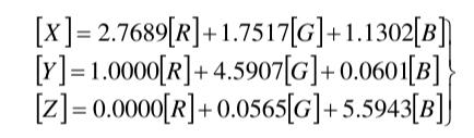 X、Y、Z與R、G、B系統(tǒng)的關(guān)系