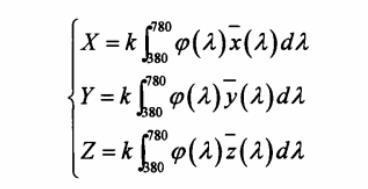 CIE三刺激值X、Y、Z表達(dá)式